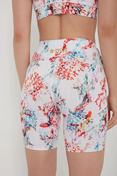 QUHOX Patterned High Waist Short Biker Sports Leggings White