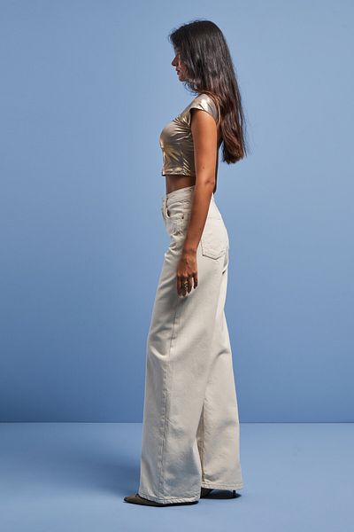 its basic Raw Color Lycra Fabric - Women's Wide Leg Denim Trousers