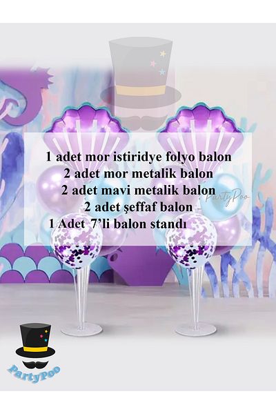PartyPoo 1Pcs Balloon Stand Oyster Sea Shell Foil and Metallic Balloon Set 7Pcs Mermaid Balloon Set