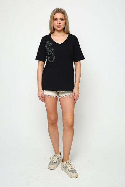 Oasis V-Neck Women's Tunic with Side Slits Lizard Stone Print