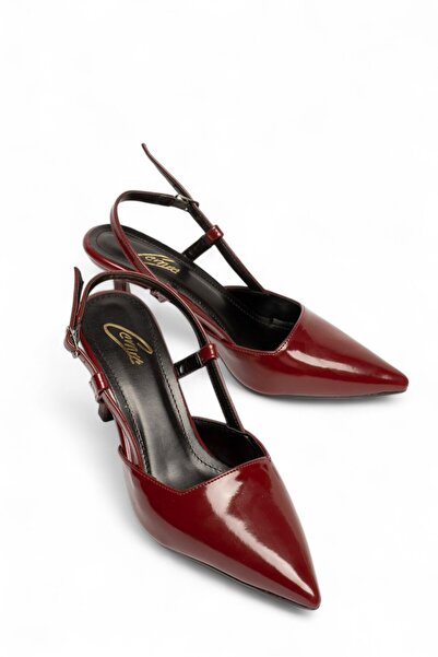 ELAIA SHOES حذاء MIRELLA نسائي بكعب رفيع وظهر مفتوح من الجلد باللون العنابي