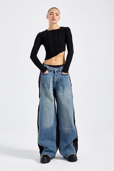 its basic Blugi de damă Culoare Dublă Culoare Design Special Palazzo Fit Denim