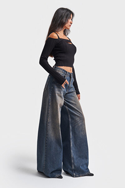 its basic Kadın T Kot Rengi Hera Palazzo Fit Bol Kesim Denim