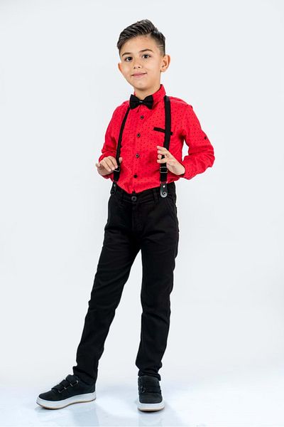 s.t. sebat tekstil Men's Set with Print: Shirt, Gabardine Pants and Strap Bow Tie