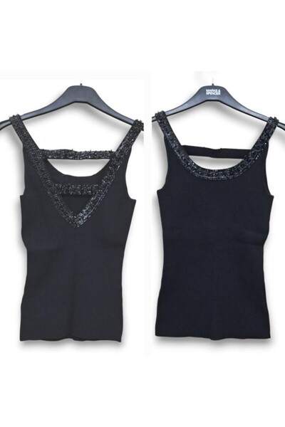 Cache S / 36 Esnek Fitilli Kalın Askılı Pul Payet Işlemeli Streç Sırt Dekolte...