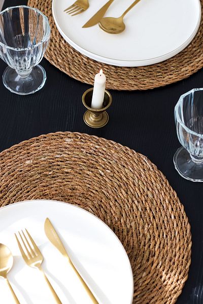 HB LİFE Natural Wicker Knitted Placemat Handmade Round American Service Set of 1