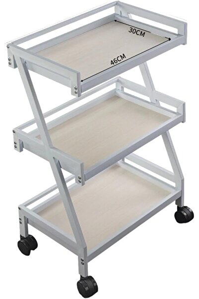 LA PERLA TECH صالون تجميل، عربة دوارة بثلاثة رفوف، عربة تجميل متحركة بيضاء اللون