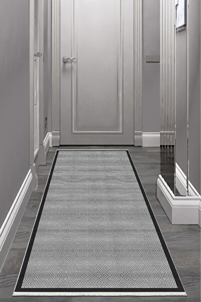 VOPTEKS Gri Siyah yolluk Makinede Yıkanabilir Halı Kaymaz Taban Halı