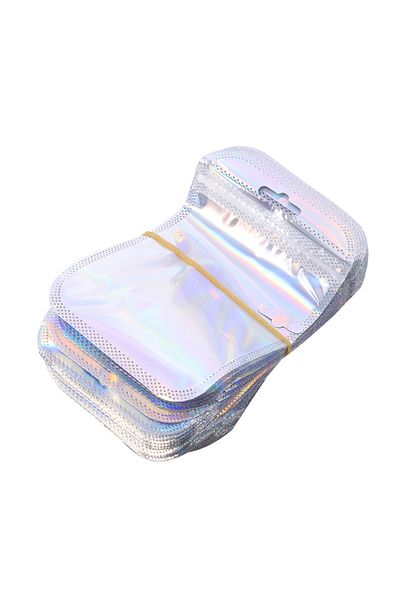Choice 50pcs Silver 8.5x13cm 50pcs Iridescent Ziplock Bag Transparent Laser Thicken Plastic Seal Bags For J