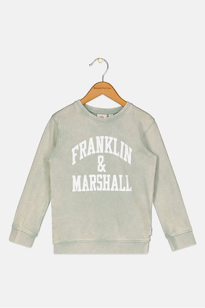 Franklin & Marshall سويت شيرت رياضي للأولاد بأكمام طويلة مناسب للأنشطة الخارجية، أخضر حكيم