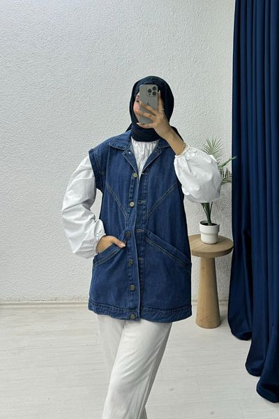 lurex moda Denim Vest with Cross Pockets