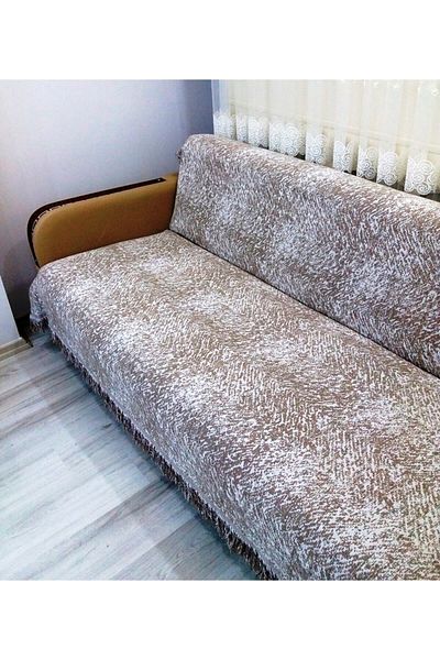 Mandaş Памучен неплъзгащ се мраморен калъф за диван 170x220 - Кафе