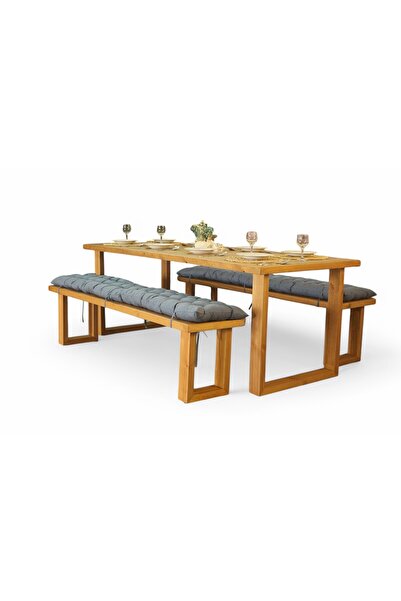 Neiwel Loen Doğal Ahşap Banklı Mutfak ve Yemek Masası Takımı-80-120 Takım