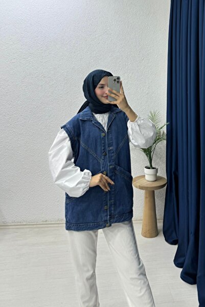 lurex moda Denim Vest with Cross Pockets