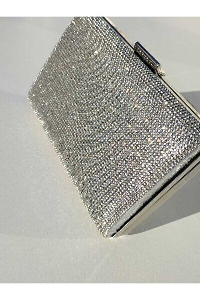 Şarra Gossi Gece Çantası Taşlı Abiye Çanta Gece Çantası Clutch Gümüş Abiye Çanta Portföy