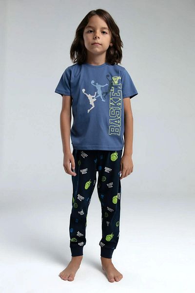 ROLY POLY 3530-2 Boy's Basket Patterned Half Sleeve Elastic Leg Pajama Set