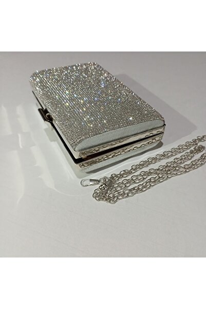 Şarra Gossi Gece Çantası Taşlı Abiye Çanta Gece Çantası Clutch Gümüş Abiye Çanta Portföy
