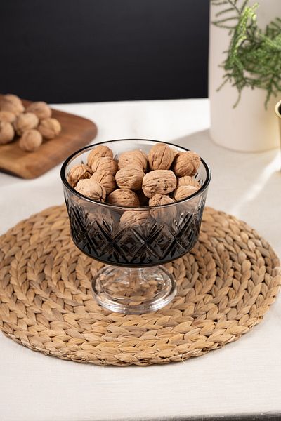 Multiamo Star Model Handmade Footed Gray Color Glass Bowl 16 X 17 cm
