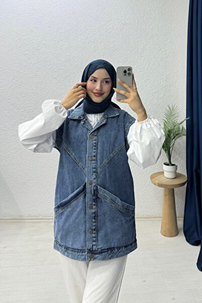 lurex moda Denim Vest with Cross Pockets