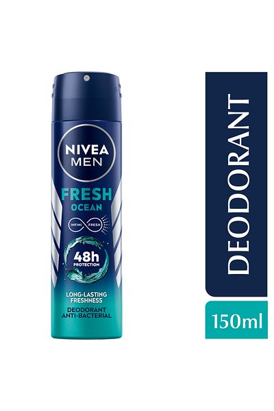 NIVEA مزيل عرق بخاخ فريش أوشن للرجال 150 مل، انتعاش يدوم طويلاً