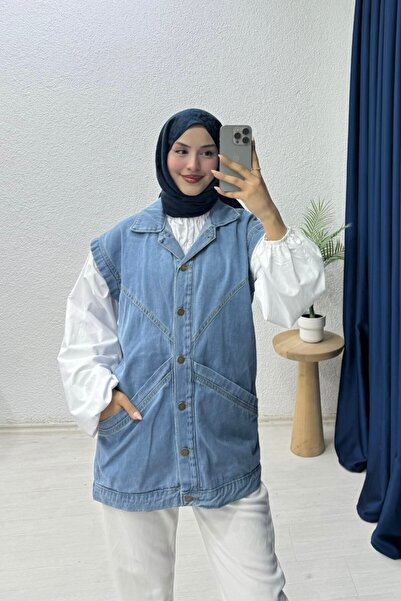 lurex moda Denim Vest with Cross Pockets