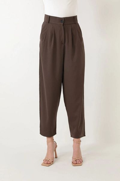 Brantu Women's High Waist Pleated Carrot Baggy Pants