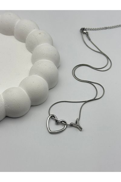 ilvesa shop Letter Y Knot Heart Steel Necklace