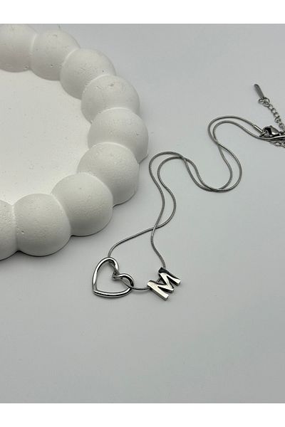 ilvesa shop M Letter Knot Heart Steel Necklace