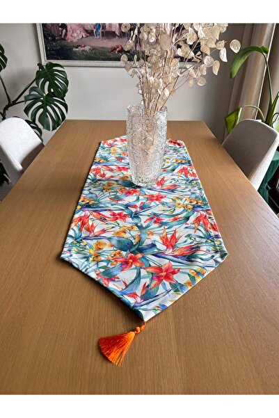 TUĞÇE DEMİR HOME DESIGN TURUNCU ÇİÇEK DESEN RUNNER