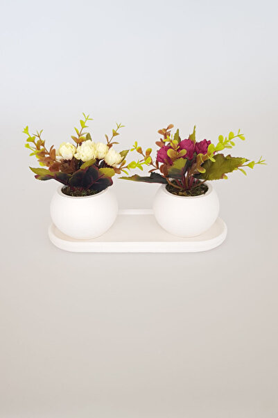 adresiburasi زهرة بانكو في وعاء زهور خرساني طقم طاولة مكون من 3 قطع-1