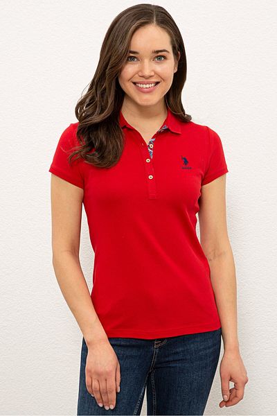 U.S. Polo Assn. Tricou roșu de bază cu gât polo pentru femei