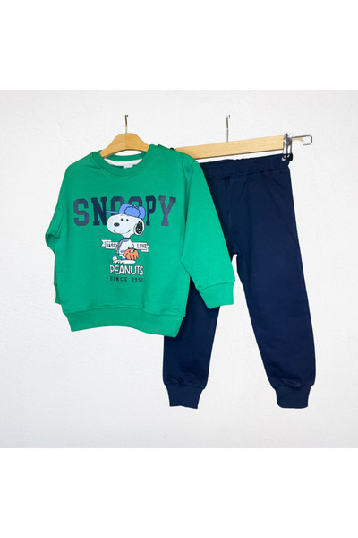 NOBLEKIDS طقم بدلة رياضية للأطفال Snoopy Peanuts – أخضر/أزرق داكن