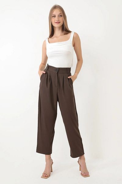 Brantu Women's High Waist Pleated Carrot Baggy Pants