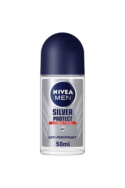 NIVEA مزيل عرق رول للرجال، حماية فضية، 50 مل، حماية من الروائح والعرق لمدة 48 ساعة