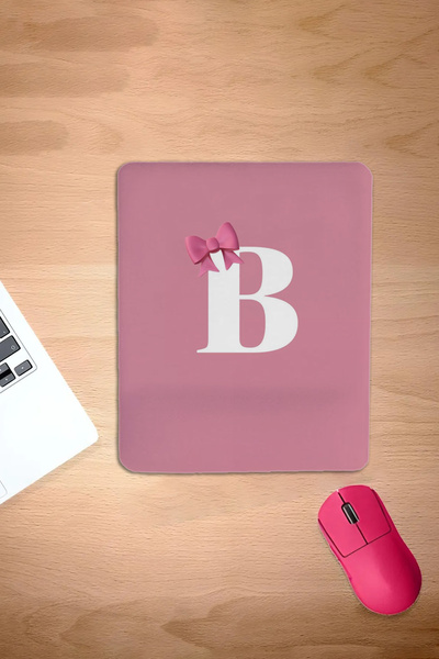 KARMAT Dikdörtgen , Pembe, Bilek Destekli mousepad, B Harfi, Konforlu Mousepa...