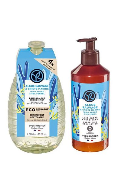 Yves Rocher Ocean Breeze Refill Shower Gel 600ml & Moisturizing Body Lotion 390ml Set