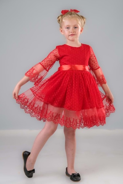 s.t. sebat tekstil Rochie fetita din dantela SB327 ROSU