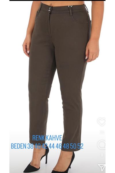AKŞEN GİYİM Plus Size Women's High Waist Recovery Cotton Linen Lycra Pipe Leg Pants
