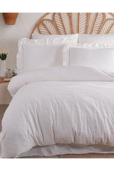 İyi Geceler İstanbul Good Night Istanbul Recital Brodeli Double White Colored Duvet Cover Set