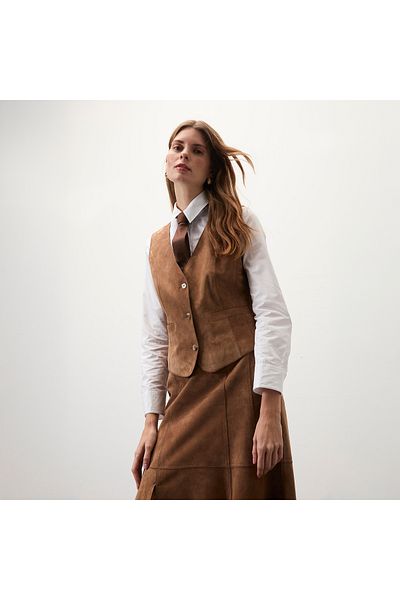Desa Alaqua Brown Women's Suede Leather Vest