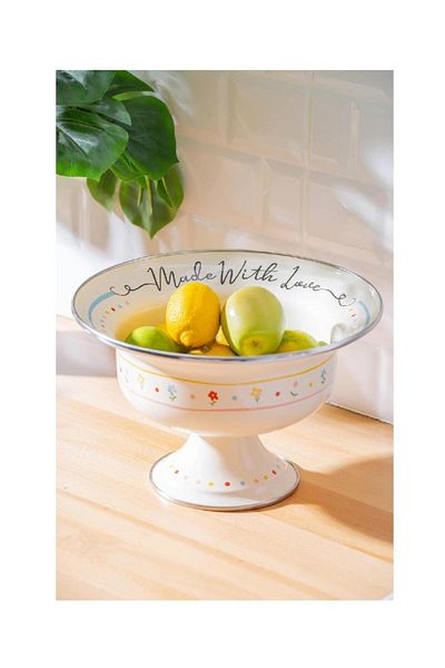 ACAR Xap-07711 Made with Love Enamel Footed Fruit Bowl
