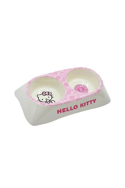 Hello Kitty Double Melamine Food And Water Bowl - 16l X 27w X 5.5h Cm - Pink Pack Of 2