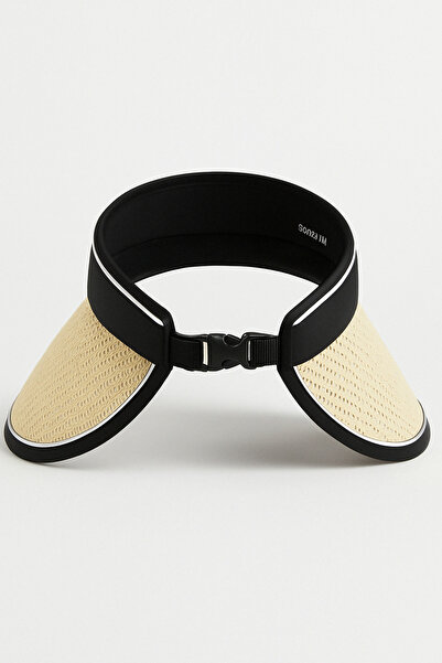 CosmoOutlet Adjustable Beige Women's Visor Hat with Uv Protection Straw Detail