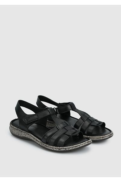 Eclipse Black Leather Women's Comfort Sandals