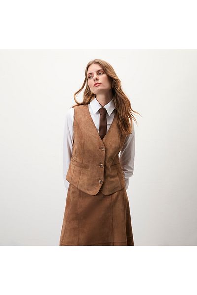 Desa Alaqua Brown Women's Suede Leather Vest
