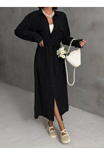 bcstylshfashion Bağcık Detaylı Gömlek Elbise