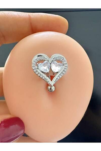 Arescollection ÜSTTEN TAKMALI KALPLİ ZİRKON TAŞLI GÖBEK PİERCİNGİ