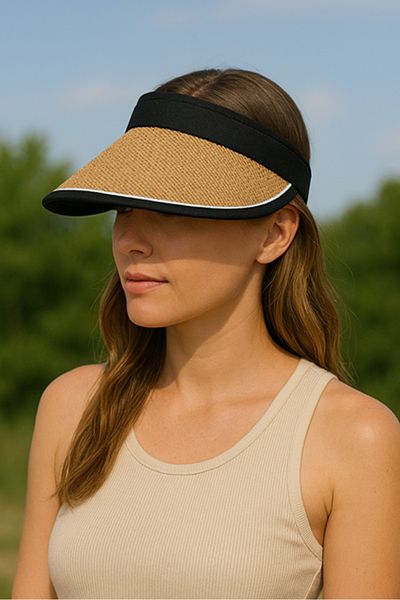 CosmoOutlet Uv Protection Straw Detailed Adjustable Buff Women's Visor Hat