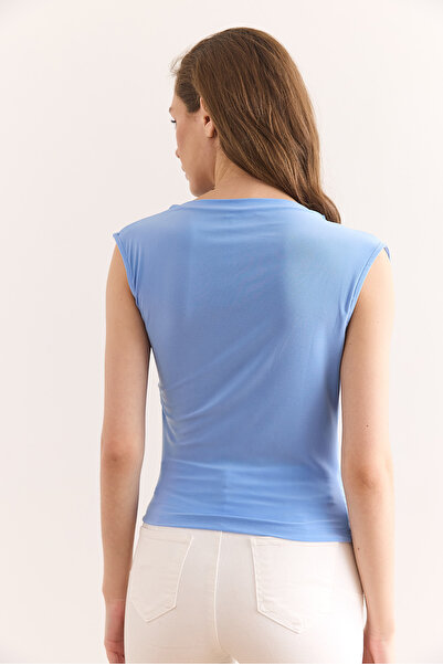 Olalook Жіноча синя драпірована блузка Bebe Blz-19002683