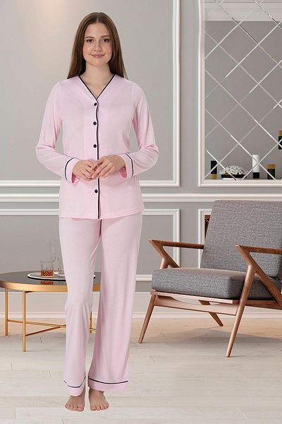 Lohussa Women's Pink Bias Special Design Front Buttoned Cotton Maternity Maternity Pajamas Set